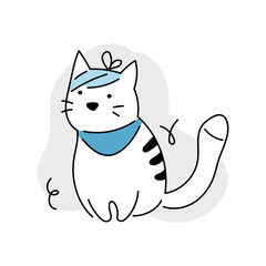 Sick cat line doodle icon for veterinary clinic. Cat, pet health vector illustration.