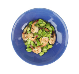 Thai food - stir fried bitter bean with shrimp isolated on white