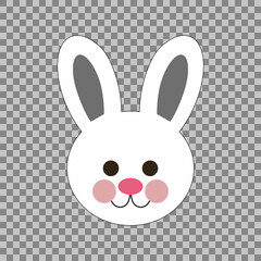 Outlined simple and cute rabbit. Rabbit muzzle isolated on transparent background. Cute cartoon kawaii funny character. Vector