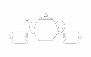 Teapot with cups for coffee, tea for two. Teapot icon with cups. Vector illustration