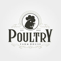 poultry farm house vintage logo vector symbol illustration design, hen logo images