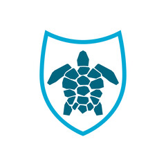Turtle with shield icon isolated on white background