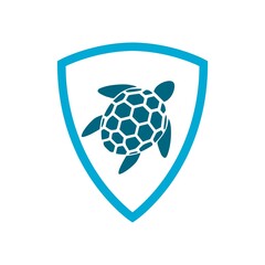 Turtle with shield icon isolated on white background