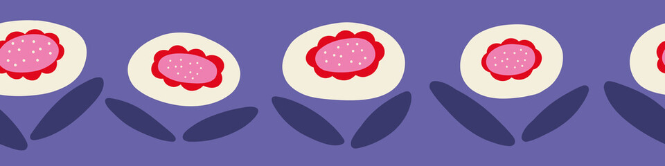 Floral border pattern. Vector seamless banner background of hand drawn flowers. 