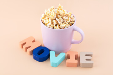 Popcorn in the cup and English movie