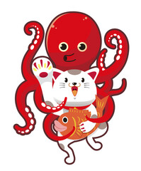 縁起物：タコと猫