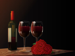 glass of wine and rose vector illustration
