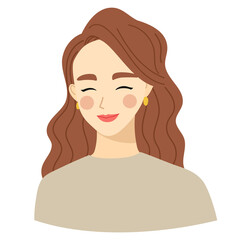 The upper body of a long-haired female. Illustration of a smiling expression 2.