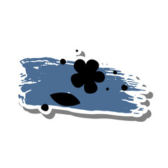 Black flower leaf and dots silhouette on blue brush stroke. Abstract elements icon for decoration, Vector illustration. 