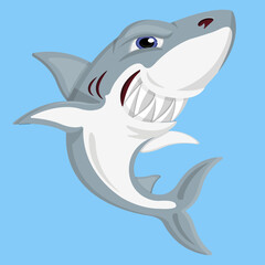 shark cartoon isolated on flat blue background
