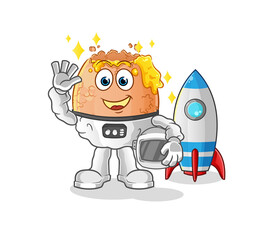 broken egg astronaut waving character. cartoon mascot vector