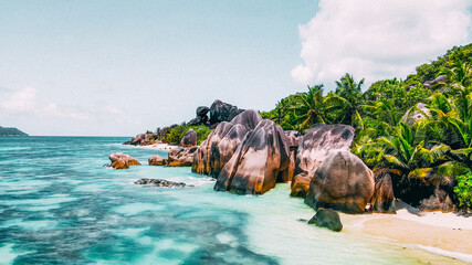 Seychelles La Digue Aerial Drone View
