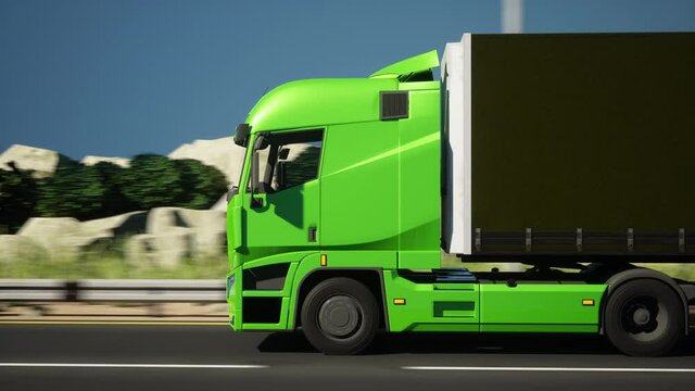 Modern truck with refrigerator on highway