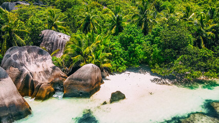 Seychelles La Digue Aerial Drone View