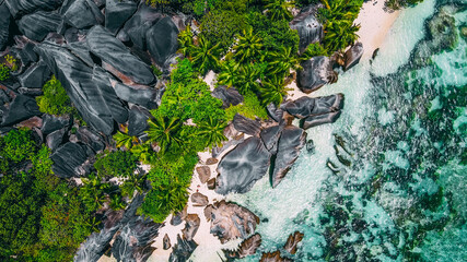 Seychelles La Digue Aerial Drone View