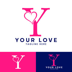 Y letter logo with heart icon, Happy Valentines initial Y logo, Valentines Day greeting card banner logo template
