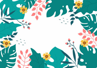Fototapeta na wymiar Spring Time Background with Flowers Season and Plant for Promotions, Magazines, Advertising or Websites. Nature Flat Vector Illustration