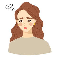 Vector illustration of a woman with long hair.  She has a troubled facial expression 2.