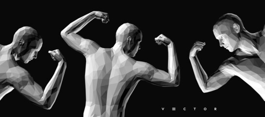 Champion raising both hands in the air as a true winner. Victory and freedom. Strong man raising hands up. Sport symbol. Leadership or workout bodybuilding concept. Vector illustration.