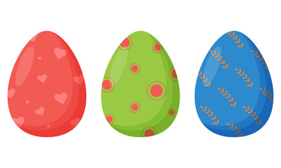 Set of colorful decorated Easter eggs isolated on a white background. Spring holiday. Happy easter eggs. Seasonal celebration.