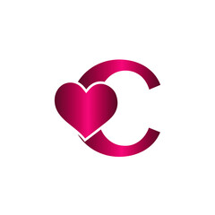 C letter logo with heart icon, Happy Valentines initial C logo, Valentines Day greeting card banner logo template
