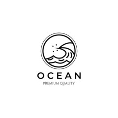 sea wave line art minimalist logo vector illustration design creative tsunami