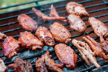 Grilled Chicken Wings on the Fireplace.