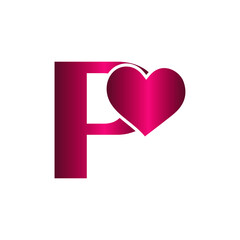 P letter logo with heart icon, Happy Valentines initial P logo, Valentines Day greeting card banner logo template