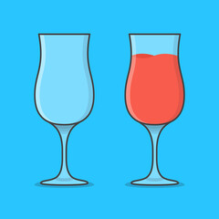 Empty And Full Cocktail Glass Vector Icon Illustration. Glasses With Red Juice Drinks Flat Icon
