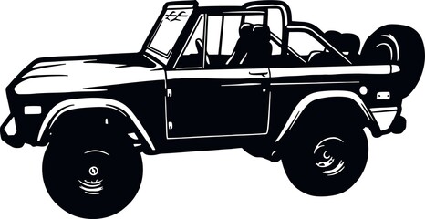 Classic Truck, Muscle car, Classic car, Stencil, Silhouette, Vector Clip Art - Truck 4x4 Off Road - Offroad car for tshirt and emblem © Natalya