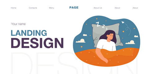 Female cartoon character sleeping and having lucid dreams. REM stage of sleep, girl dreaming in bed flat vector illustration. Imagination, fantasy concept for banner, website design or landing page