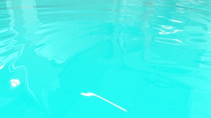 Turquoise surface with white highlights and circles on the water. Beautiful turquoise background. Liquid surface with wavy texture.
