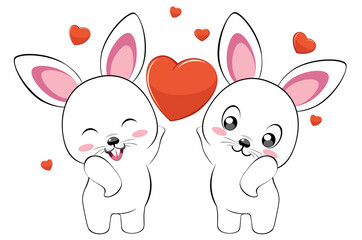 Obraz na płótnie Canvas White bunny couple with heart
