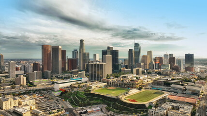 Los Angeles, California, city aerial view on downtown cityscape of Los Angels, panoramic landscape. Business centre of the city.