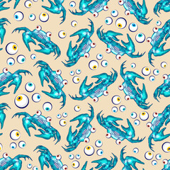 Cartoon Crab pattern seamless. sea cancer background. Baby fabric ornament