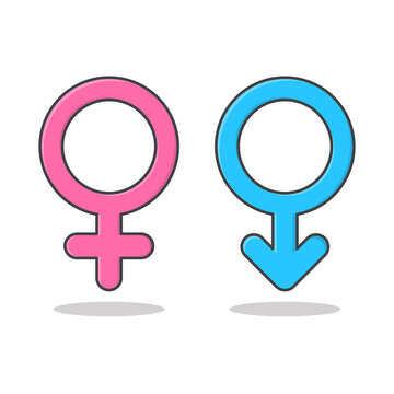 Male And Female Symbols Vector Icon Illustration. Gender Symbol Pink And Blue Flat Icon