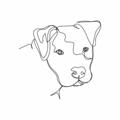 Continuous one simple single abstract line drawing of pitbull dog puppy portrait icon in silhouette on a white background. Linear stylized.