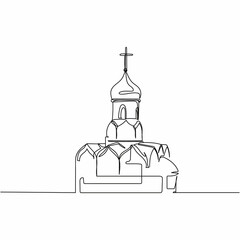 Continuous one simple single abstract line drawing of christian church easter day icon in silhouette on a white background. Linear stylized.