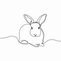 Continuous one simple single abstract line drawing of cute bunny portrait easter day concept icon in silhouette on a white background. Linear stylized.