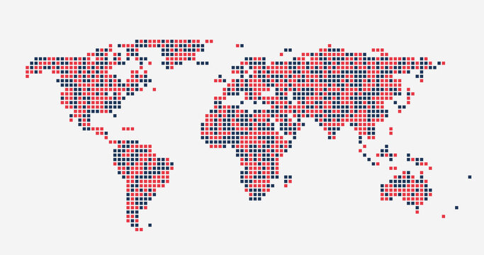 World map of colored squares. Simple flat vector illustration. Stock vector illustration isolated on white background.