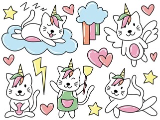 Obraz premium Unicorn Cat Doodle Clip Art Collection