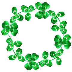 A wreath of clover. St. Patrick's Day. Watercolor illustration. Isolated on a white background.