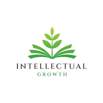 Intellectual growth logo design concept, education book and green plant logo design vector