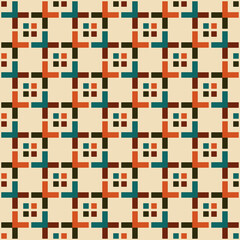 Abstract mid-century modern style seamless pattern with squares. Grid vector background with geometric shapes, elements.