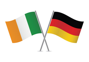 Ireland and Germany flags. Irish and German flags isolated on white background. Vector illustration.