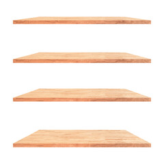 4 old wood shelves table isolated on white background and display montage for product. - 481317036