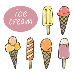 vector set of doodle ice cream. Hand-drawn clip art