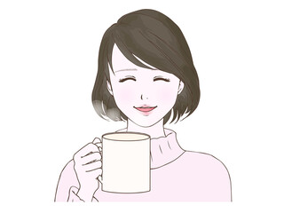冬服の女性_マグカップ②笑顔