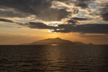 Fototapeta na wymiar silhouette of the island of Ischia and Procida. The Phlegraean Islands, archipelago in the Gulf of Naples, Campania, Italy