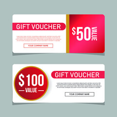 Realistic open gift box with ribbon gift voucher banners design templates